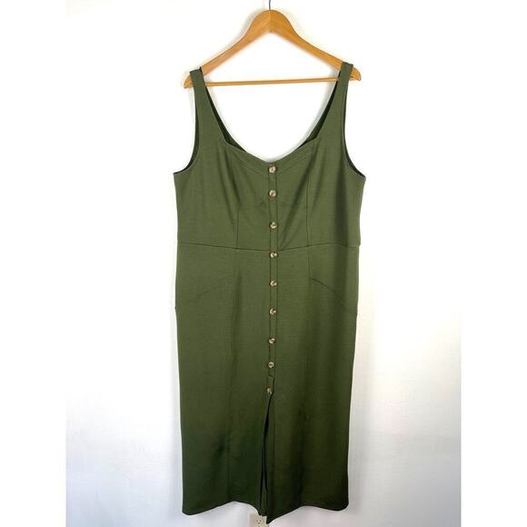 Anthropologie Maeve Knit Button Detail Midi Dress Moss Green Sleeveless Size 20W - Picture 3 of 15